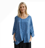 Transparente 6653SBU BLUE 100% Linen One Size Stripe Split Tunic