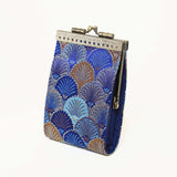 Cathayana CHR-105 Navy Blue & Brown Brocade Shells Card Holder With Rfid, Card Case, Card Wallet