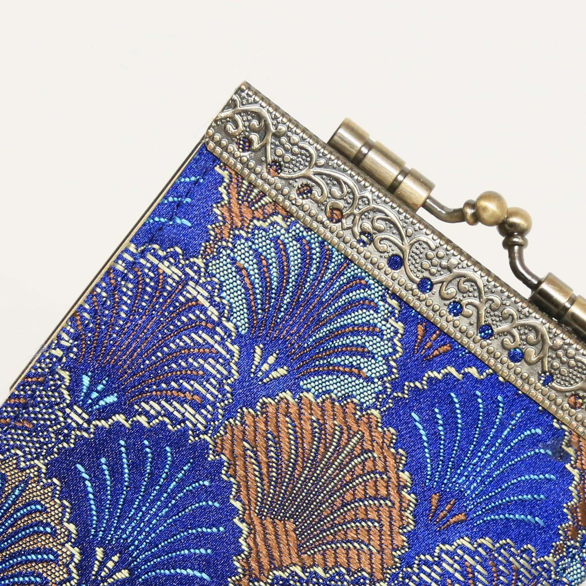 Cathayana CHR-109 Purple & Blue Brocade Shells Card Holder With Rfid, Card Case, Card Wallet