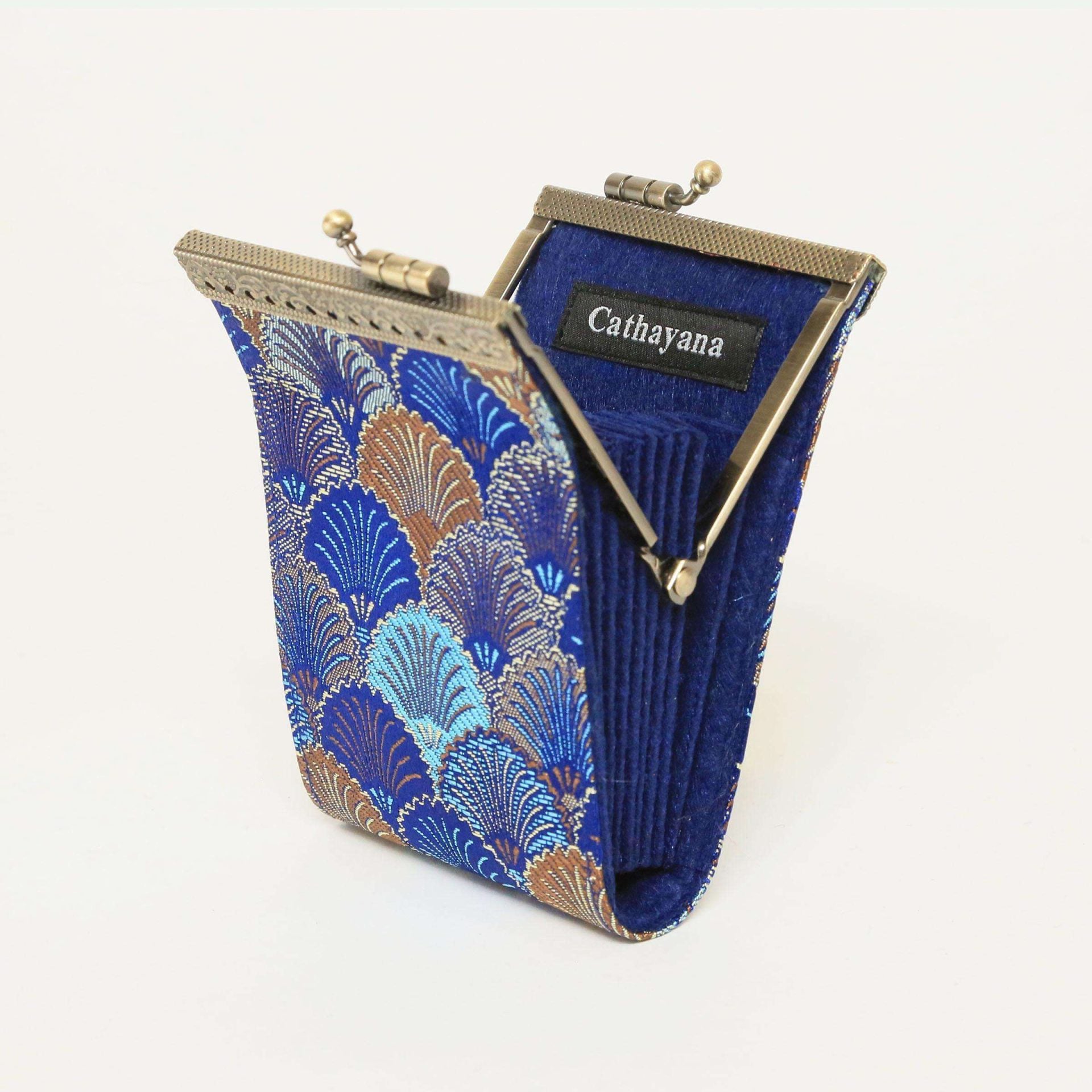 Cathayana CHR-109 Purple & Blue Brocade Shells Card Holder With Rfid, Card Case, Card Wallet