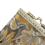 Cathayana CHR-36 Gold & Brown Floral Bamboo Leaves Card Holder With Rfid, Card Case, Card Wallet