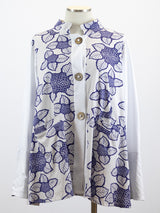 Cupcake CL141023D Blue and White Floral Button Front Swing Jacket With Pockets