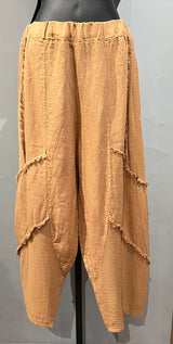 Plum Loco RO2126CA CAMEL One Size Cotton Gauze & Linen Fringe Pant
