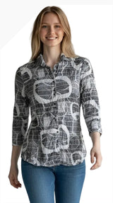 Carine BC26855 CHROME EFFECT Burnout Crinkle Sabrina Shirt