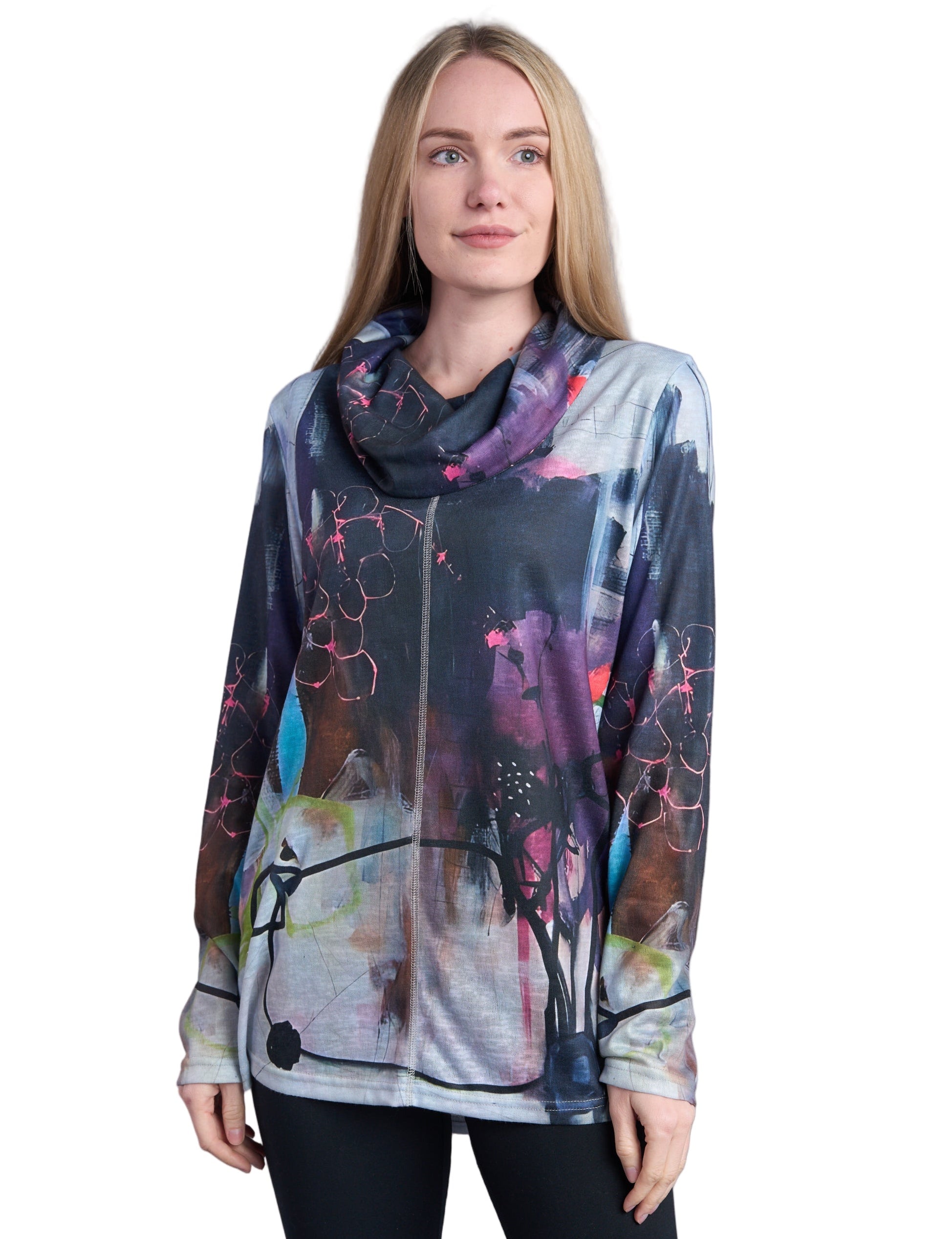 Shana 25732MU MULTICOLOR  Slub Knit Cowl Neck Top