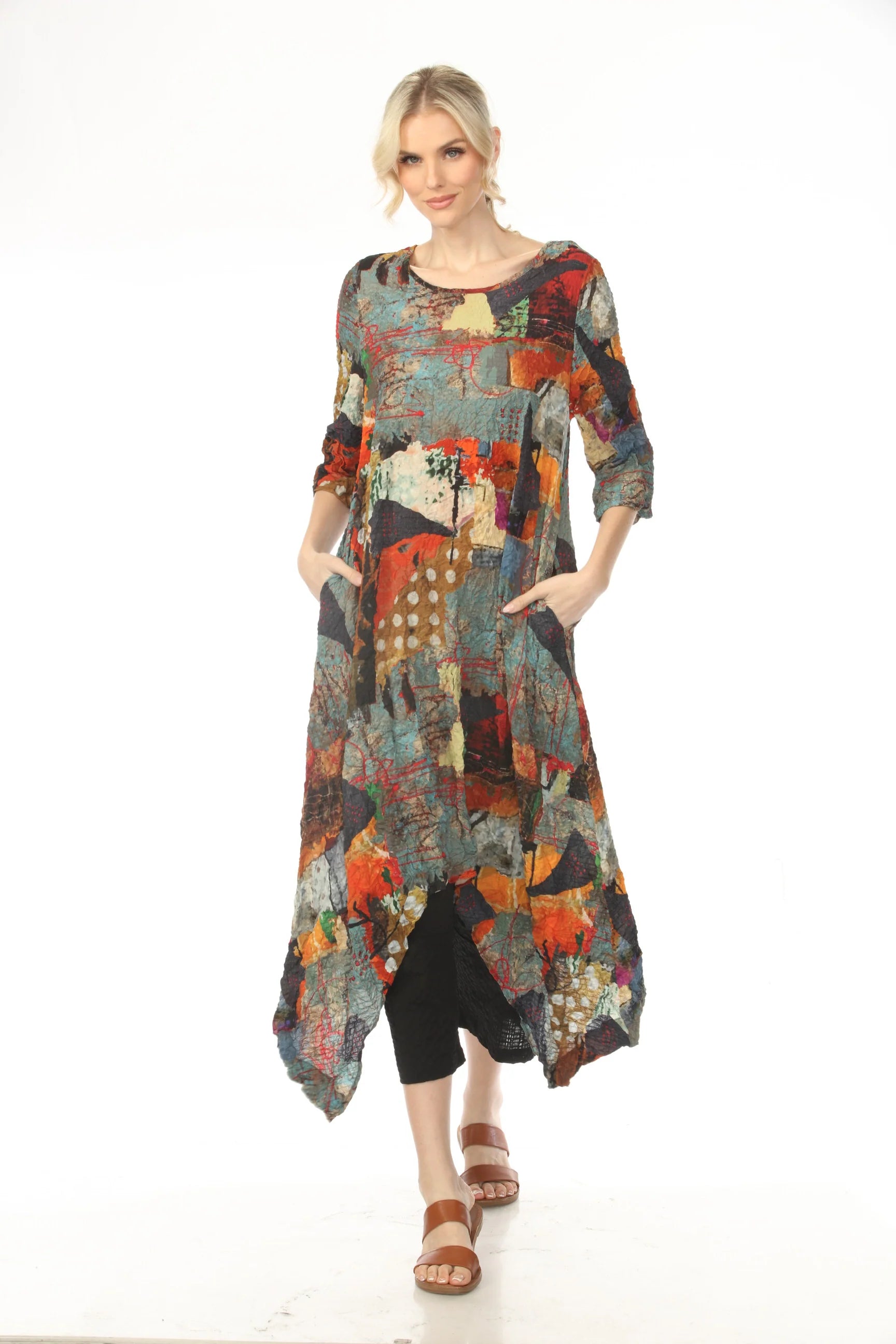 Moonlight D4224PRG RUST Mixed Pattern Patch Print Dress