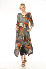 Moonlight D4224PRG RUST Mixed Pattern Patch Print Dress