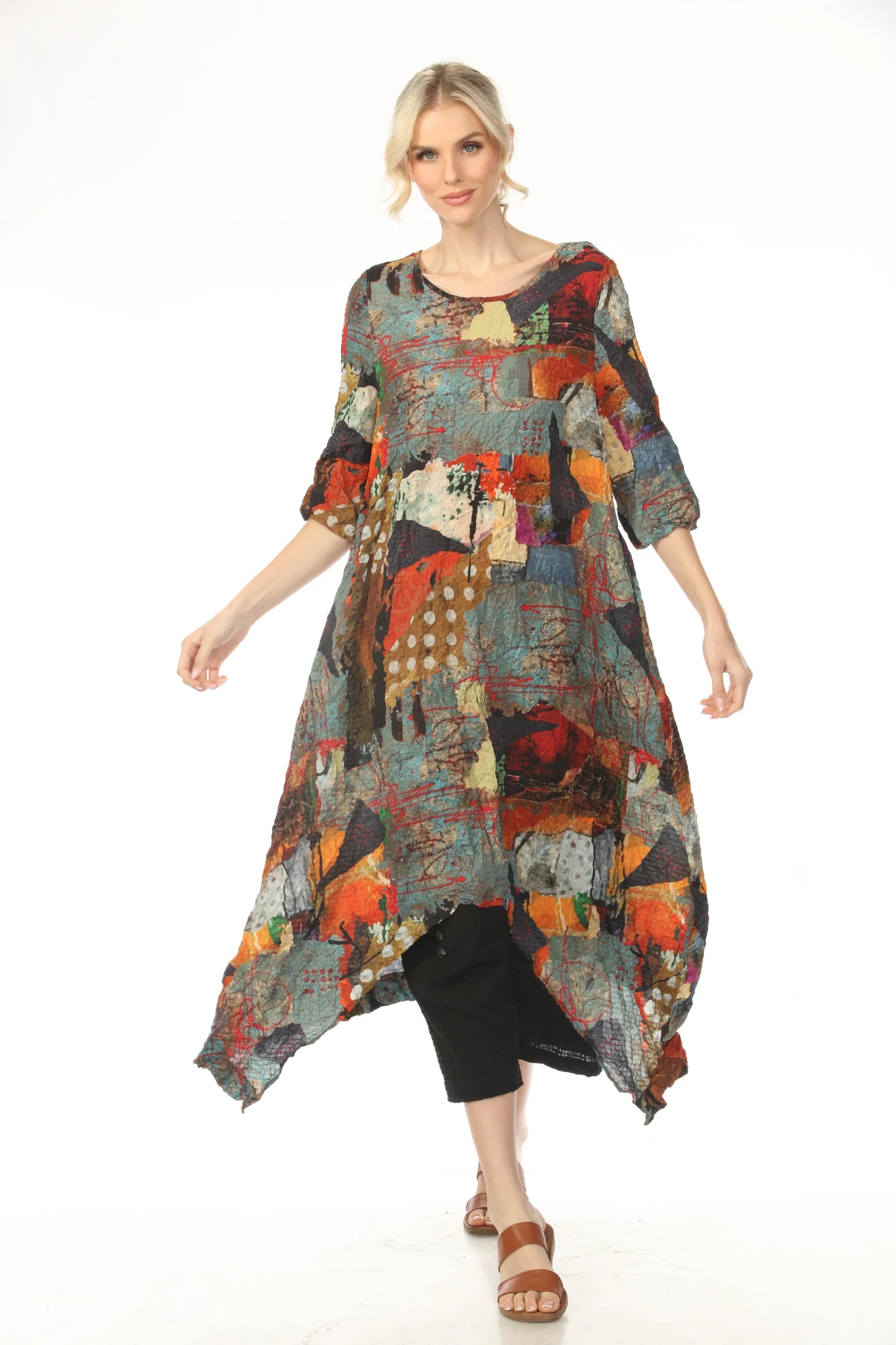 Moonlight D4224PRG RUST Mixed Pattern Patch Print Dress