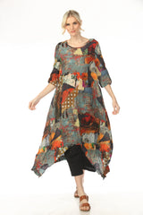 Moonlight D4224PRG RUST Mixed Pattern Patch Print Dress