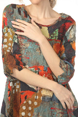 Moonlight D4224PRG RUST Mixed Pattern Patch Print Dress
