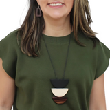 Sylca DW25N03BN Brown Natural Triple Moon Wood Pendant Necklace