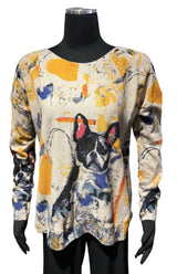 Shana 25704D Dog Printed Dolman Sleeve Long Sweater