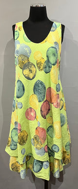 Plum Loco LK91161A APPLE GREEN Bubble Print One Size Cotton Tiered Tank Dress