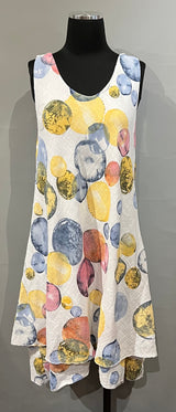 Plum Loco LK91161W WHITE Bubble Print One Size Cotton Tiered Tank Dress