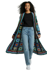 Pol Clothing SMC95 One Size Long Sleeve Multicolor Crochet Cardigan