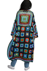 Pol Clothing SMC95 One Size Long Sleeve Multicolor Crochet Cardigan