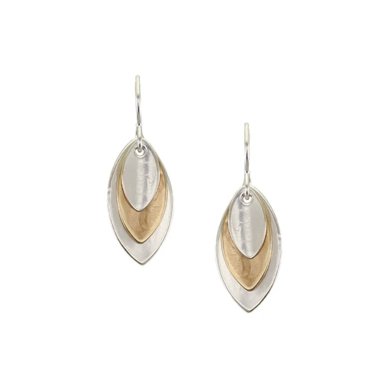 Marjorie Baer E0654DW Small Triple Layered Leaves Wire Earrings