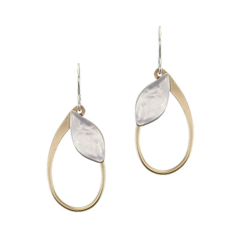 Marjorie Baer E0761DW Leaf with Oval Ring Wire Earrings
