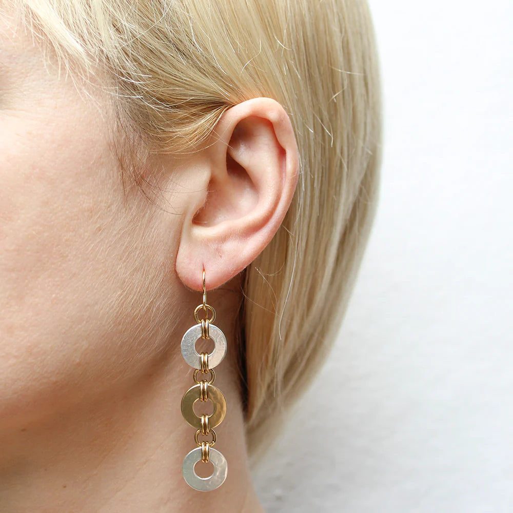Marjorie Baer E1144DW Long Double Linked Rings Wire Earrings