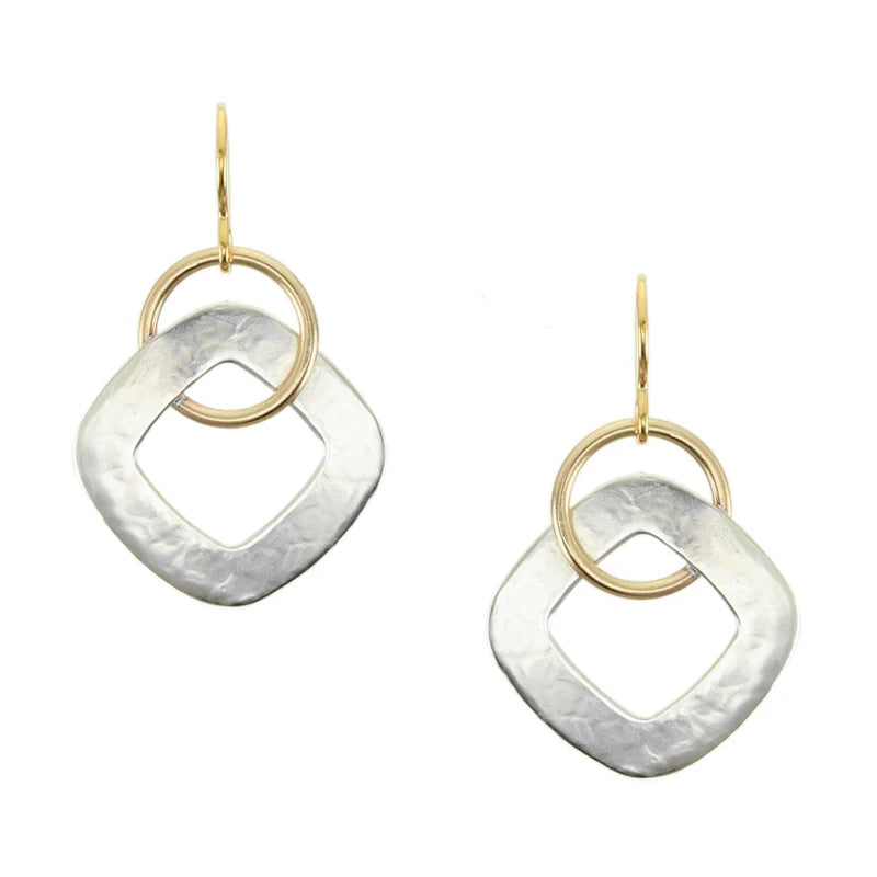 Marjorie Baer E1252DW Medium Cutout Square with Interlocking Ring Wire Earrings