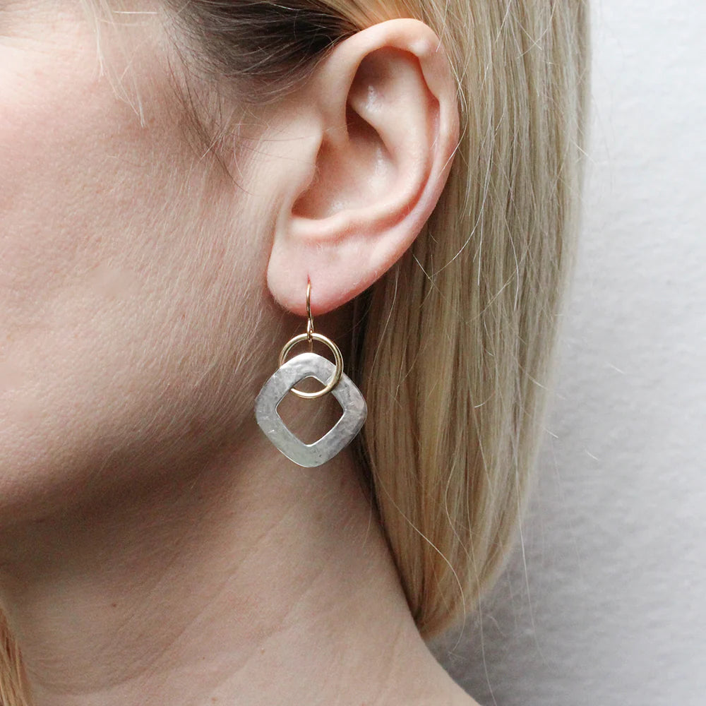 Marjorie Baer E1252DW Medium Cutout Square with Interlocking Ring Wire Earrings