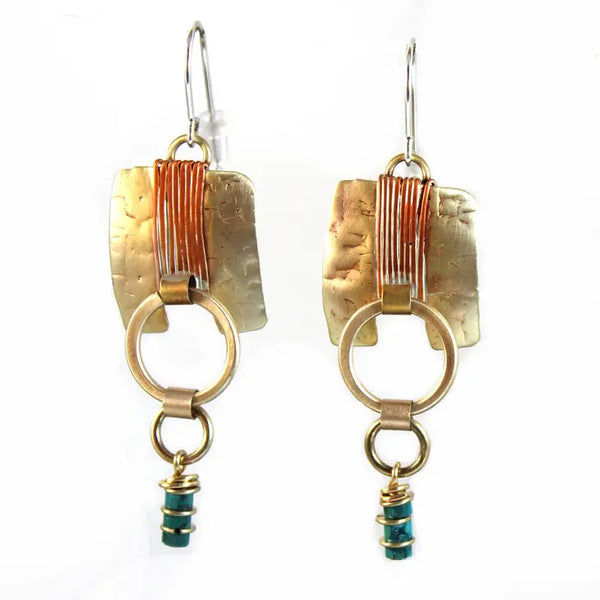 Whitney Designs E3618 Wrappings Earrings Turquoise Copper and Brass