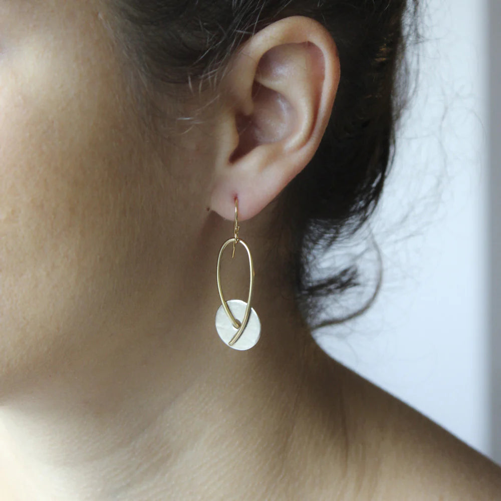 Marjorie Baer E8197DSW Disc and Loop in Brass and Sterling Silver Earring