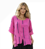 Transparente 6653SSTR STRAWBERRY 100% Linen One Size Stripe Split Tunic