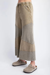 Easel EB56077 FADED OLIVE Thermal Mix Mineral Washed Terry Knit Wide Leg Pants