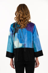 Lemongrass 394ABU BLUE Hand Printed Stand Up Collar Ultra Suede Jacket With Button Detail