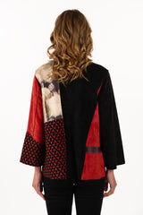 Lemongrass 396CBK BRICK Hand Printed Stand Up Collar Ultra Suede Jacket With Flocking Detail