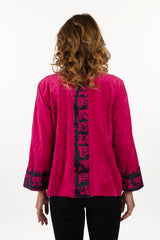 Lemongrass 3984VB Very Berry Hand Printed Ultra Suede Jacket With Contrast Fold Up Cuffs and Pockets