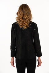 Lemongrass 3985BK BLACK Ultra Suede One-Button Jacket With Pockets