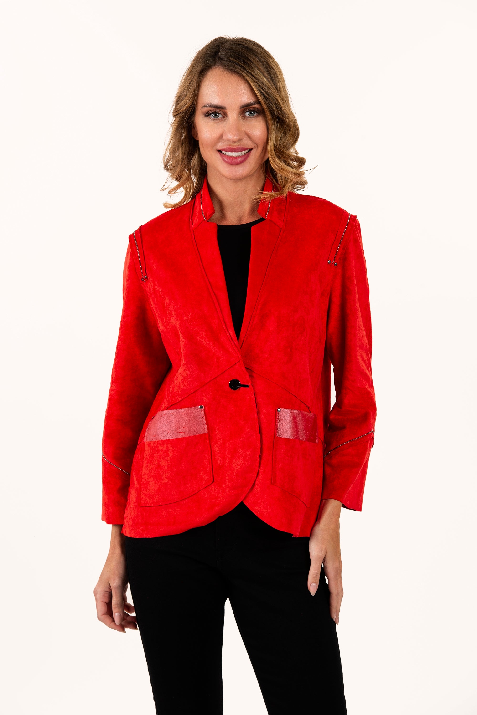 Lemongrass 3985CH CHERRY Ultra Suede One-Button Jacket With Pockets