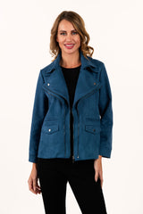 Lemongrass 3986PK PEACOCK Double Layer Zipped Moto Ultra Suede Jacket