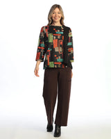 Jess & Jane FB11-2253 URBANA French Brushed Side-Slit Tunic With Front Seam & Button Accent