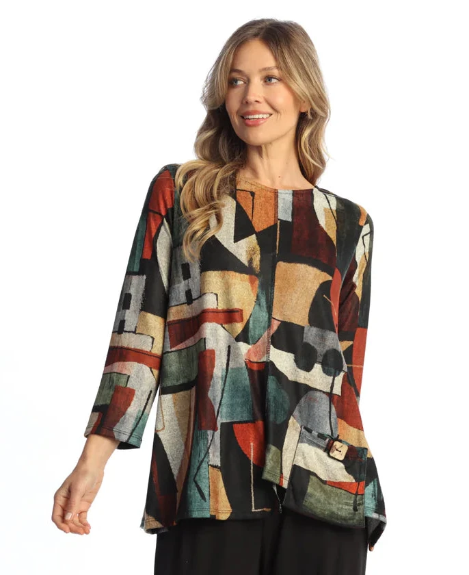 Jess & Jane FB2-2138MU Multicolor CUBISM  French Brush Tunic With Pocket