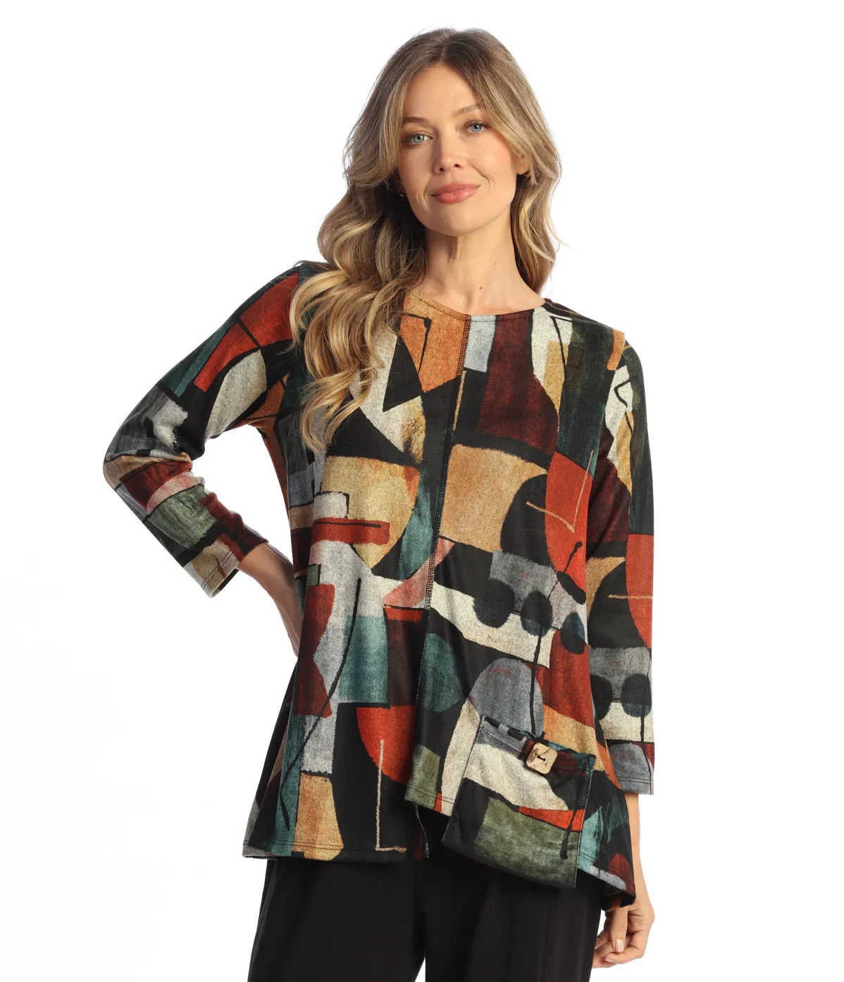 Jess & Jane FB2-2138MU Multicolor CUBISM  French Brush Tunic With Pocket