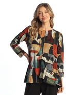 Jess & Jane FB2-2138MU Multicolor CUBISM  French Brush Tunic With Pocket