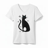 Marüshka RVN01MCATO3 MOD CAT Black on White Relaxed V Neck T-Shirt