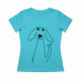 Marüshka RVNBTTW TAIL WAGGER Black On Turquoise Relaxed V Neck Short Sleeve T-Shirt