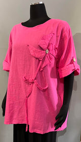 Transparente 91816FU Fuchsia 100% Linen One Size Flower Top