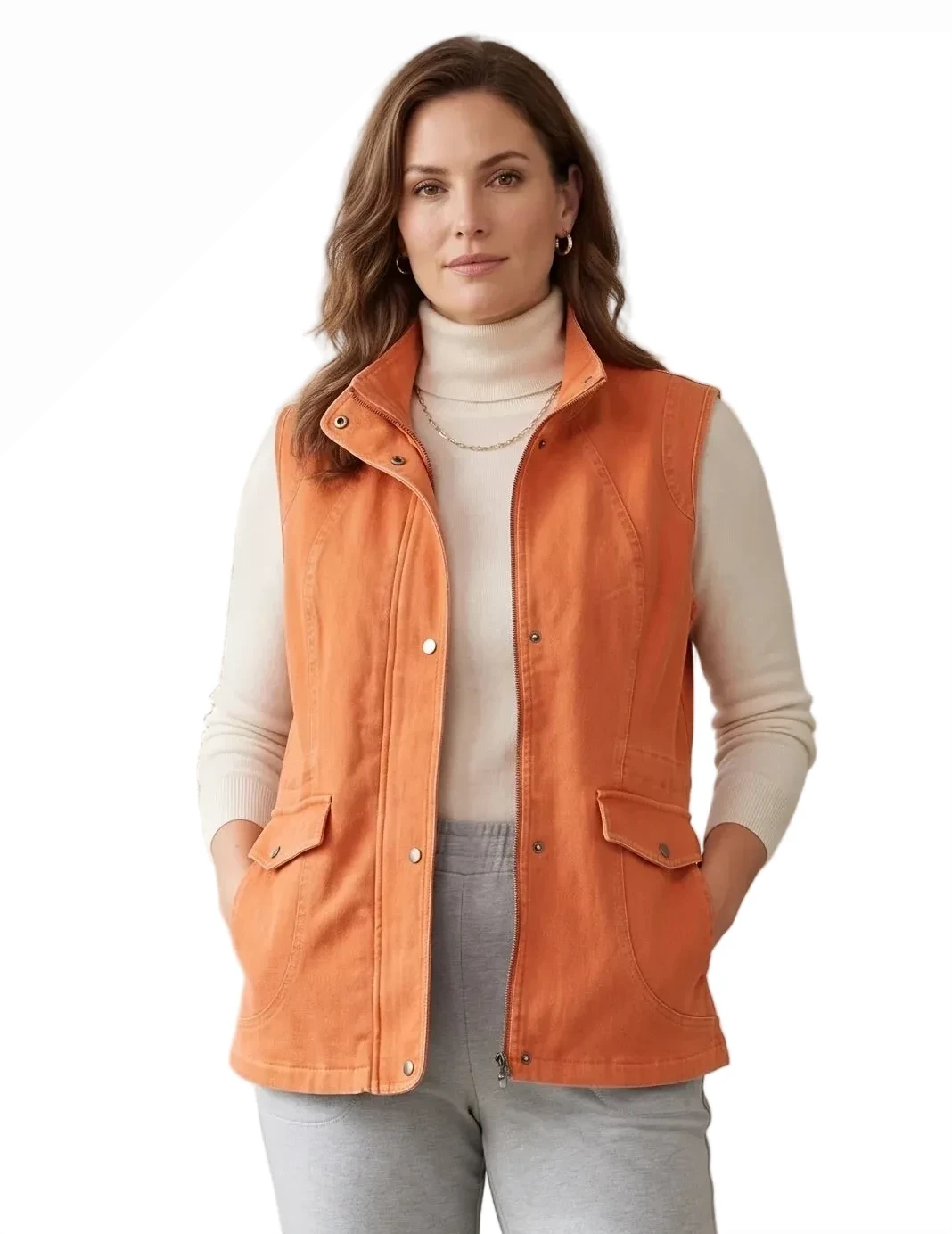 Wild Palms D44TA TANGELO Women’s Stretch Denim Zip & Snap Front Cargo Vest