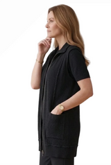 Wild Palms 7763BK BLACK Women's Textured Knit Zip Front Vest with Pockets