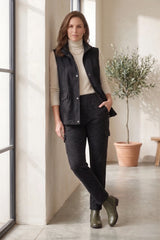 Wild Palms D44BK BLACK Women’s Stretch Denim Zip & Snap Front Cargo Vest