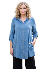 Blue Sky BSG Gill Button Front Denim Tencel Blouse
