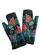 Windhorse Trading 8127GN GREEN Tulip Embroidered Cotton Hand Warmer Fingerless Gloves