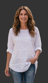 Gretty Zueger S20-808-WH WHITE Fedra 100% Cotton Long Sleeve Asymmetric Patch Top