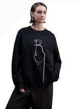 HAAKŌ H2002BK BLACK Dog & Leash Long Sleeve Boat Neck Drop Shoulder Sweatshirt