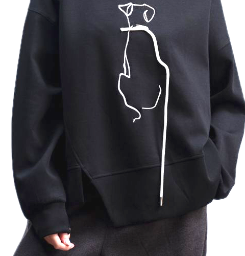 HAAKŌ H2002BK BLACK Dog & Leash Long Sleeve Boat Neck Drop Shoulder Sweatshirt